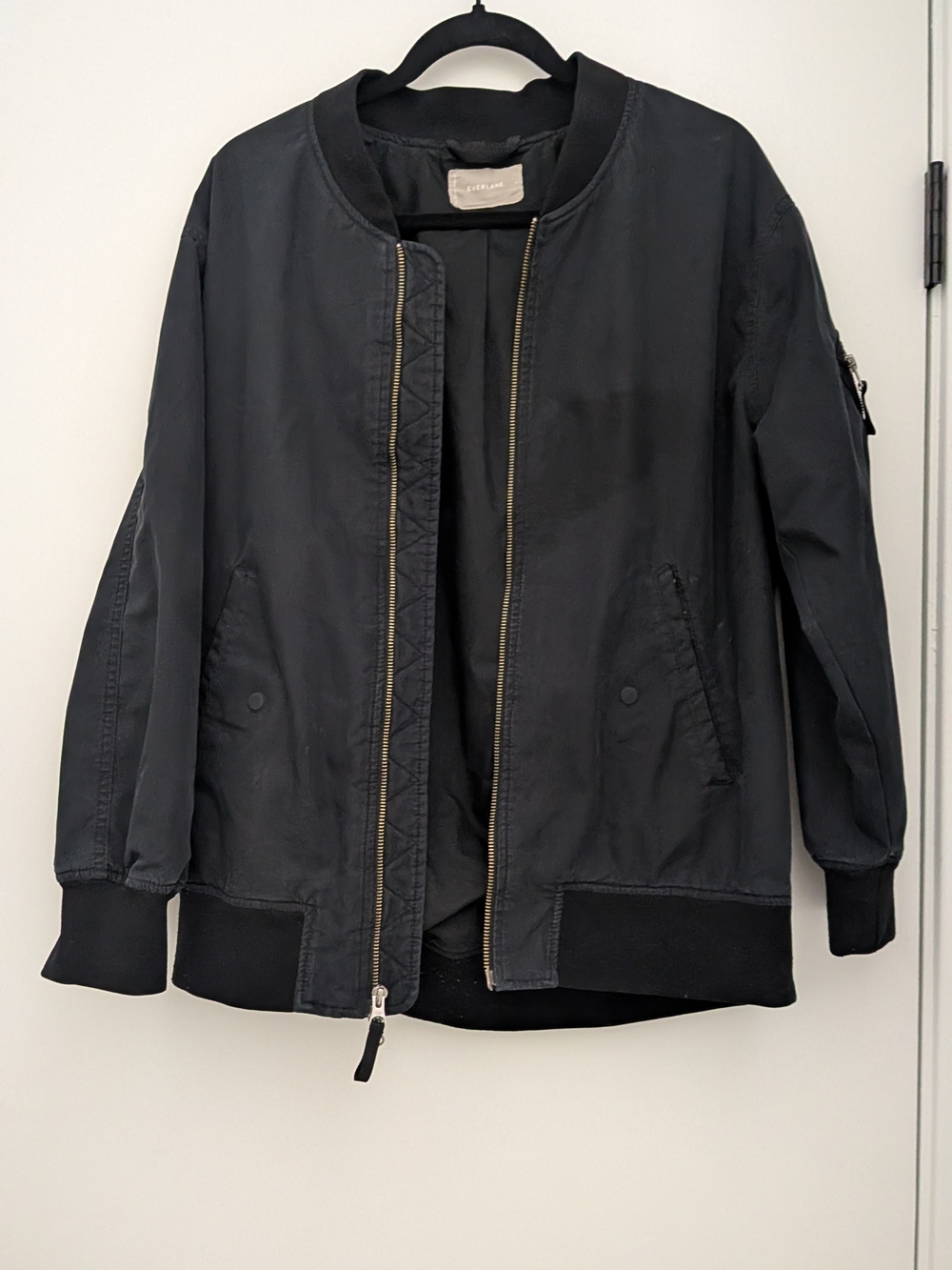 Everlane Black Bomber Jacket with Gold Zipper men's